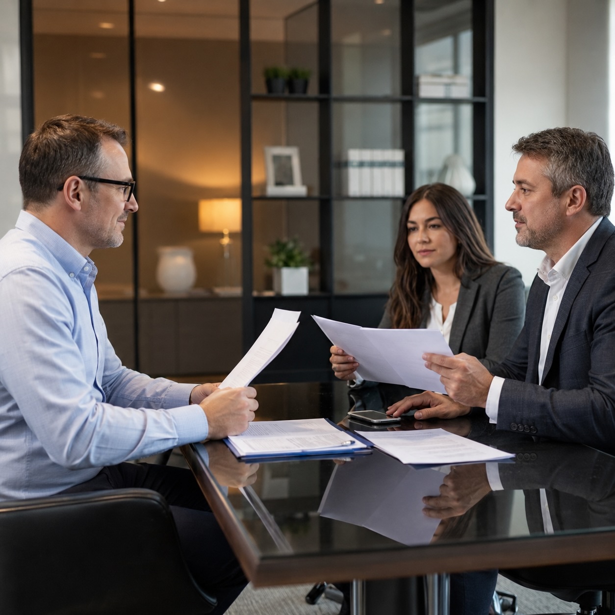 Professional financial advisor meeting with clients